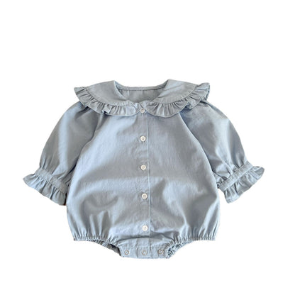 Baby Girl Solid Color Long-sleeve Jumpsuit Lace Doll Collar Onesie