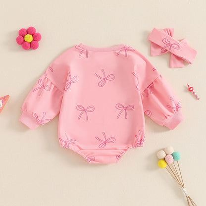 Baby Girl Minimalist Bowknot Printed Long Sleeve Triangle One-piece Romper