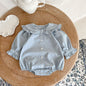 Baby Girl Solid Color Long-sleeve Jumpsuit Lace Doll Collar Onesie